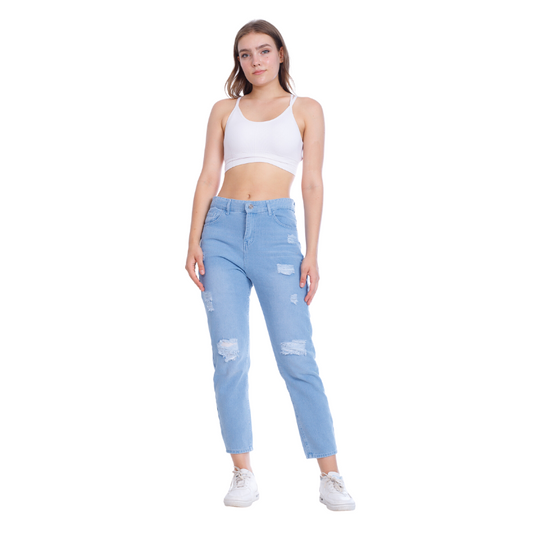 MomFit Boyfriend Cutting Light Blue Jeans Pants OB-201C