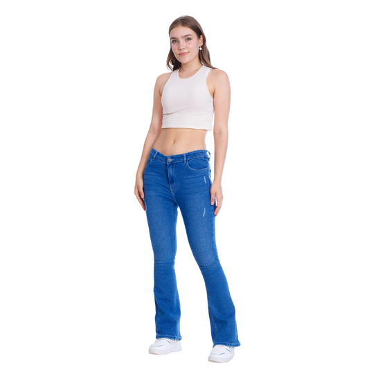 High Waist Charleston Scribbled Dark Blue Jeans Pants OH-416A