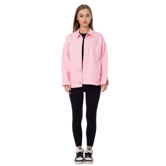 Gabardine Jacket With Pockets Front Buttons Rose Color OJ-512R