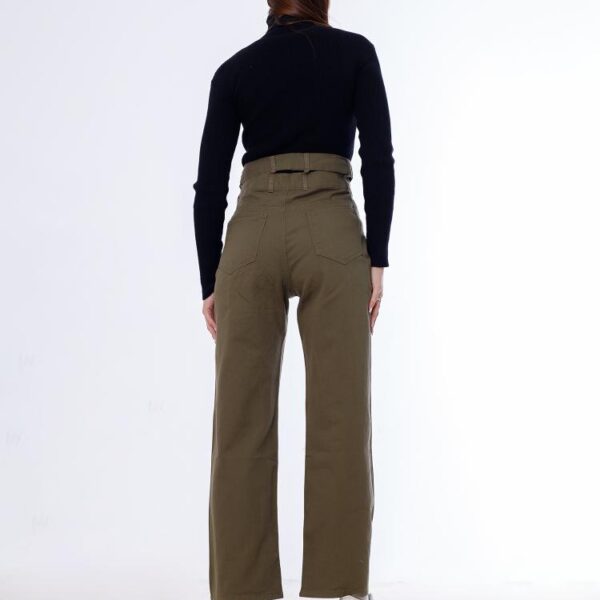 Stright Gabardine Pants Double Belts Oil Green OB-613Z