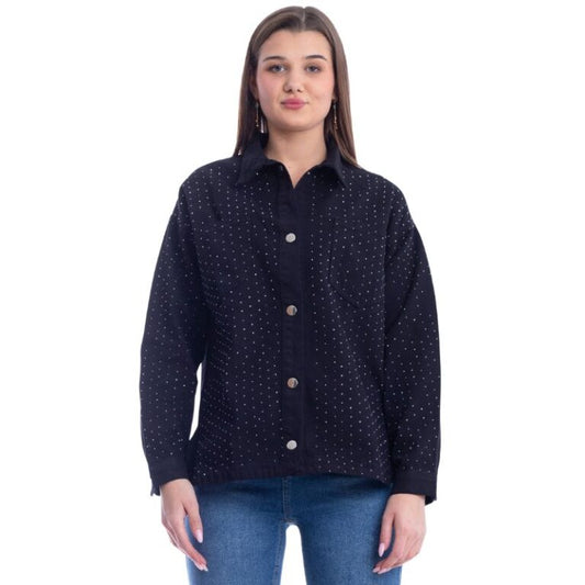 Gabardine Jacket With Strass Black Color OJS-512B