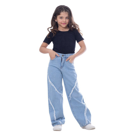 Straight Raw Cut Jeans Pants Line Ice Blue Teenager OB-618i