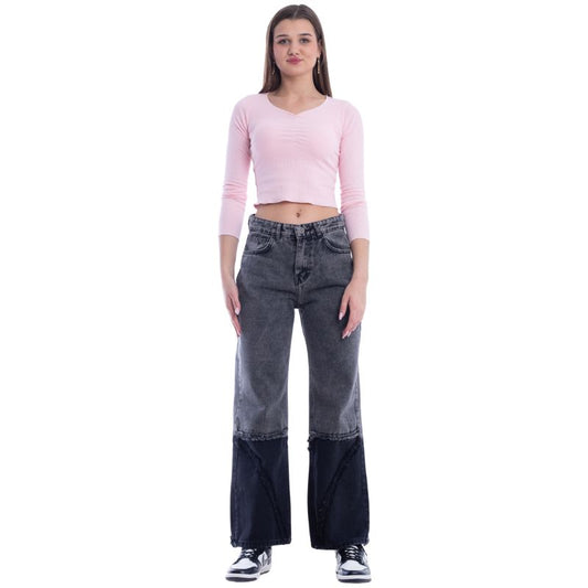 High Waist Black Burnt Leg Gary Jeans Pants OB-463CBL