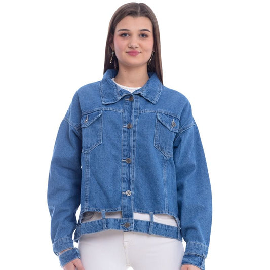 Jeans Jacket Double Belt Medium Blue OJ-529B