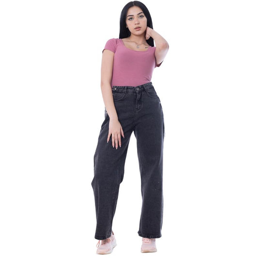 High Waist Eyelet Chain Detail Jeans Dark Grey OB-616BBL