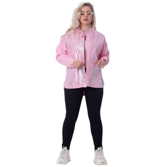 Gabardine Jacket Metallic With Pockets And Front Buttons Rose Color OJ-512/1R
