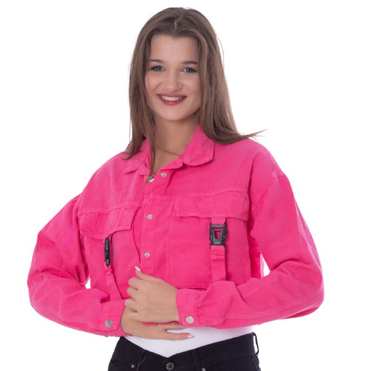 Gabardine Jacket With Front Chain Closure Pink Color OJ-548P