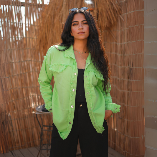 Gabardine With Sequins On The Shoulder Jacket Green Color OJ-553G