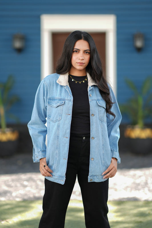 Jacket Jeans Fleece Lined Women With Front Pockets OJ-2039