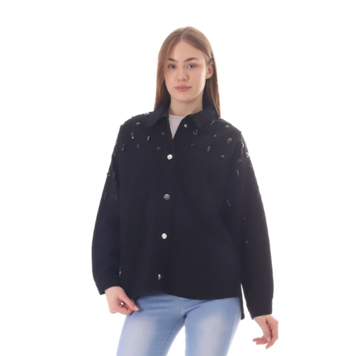 Jeans Jacket Diamond Black Shoulder Black Color OJ-542/BB