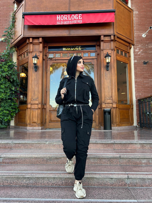 Gabardine Regular Fit Jumpsuit with Zipper and Belt