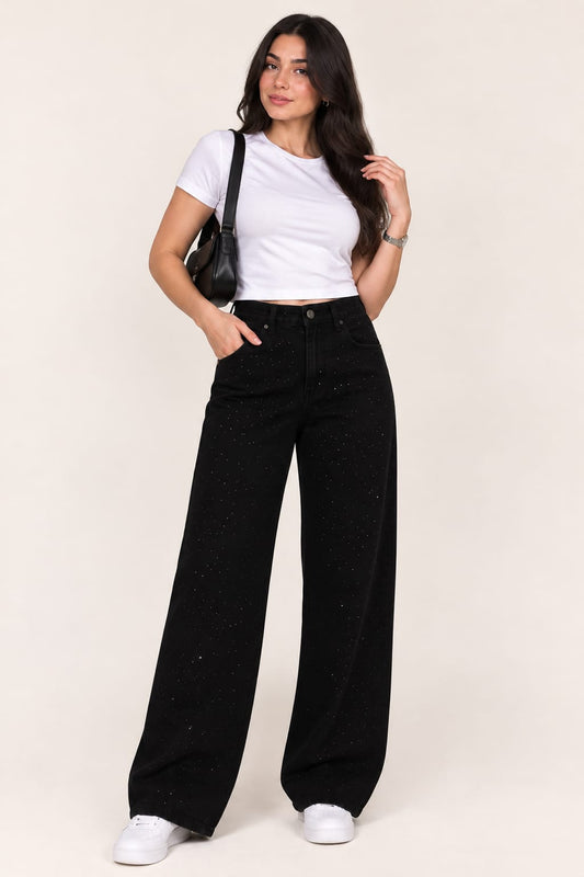 Strass studded straight jeans black