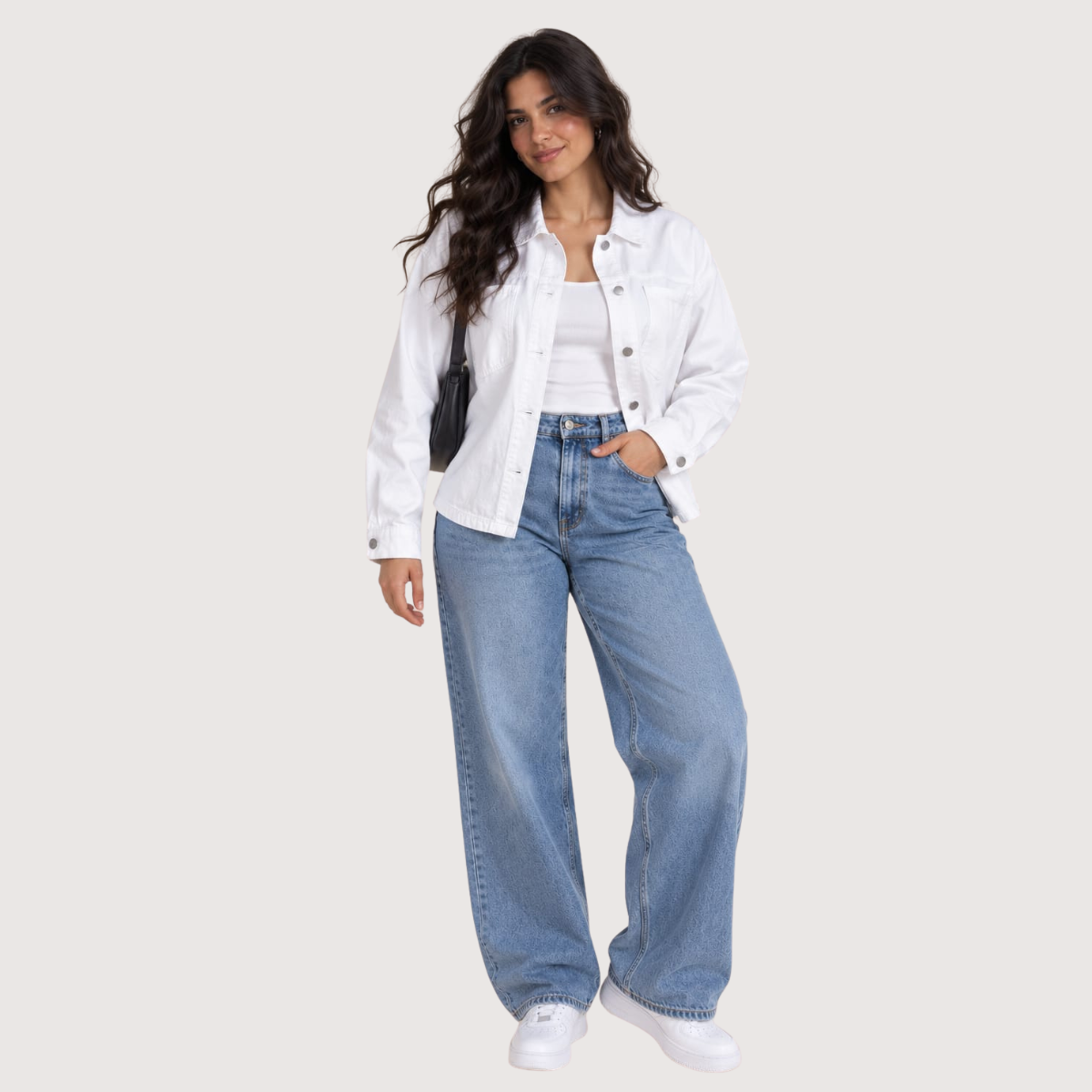 Gabardine Jacket With Pockets Front Buttons White Color OJ-512W