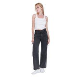 High Waist Straight Dark Gray Jeans Pants OB-350BBL