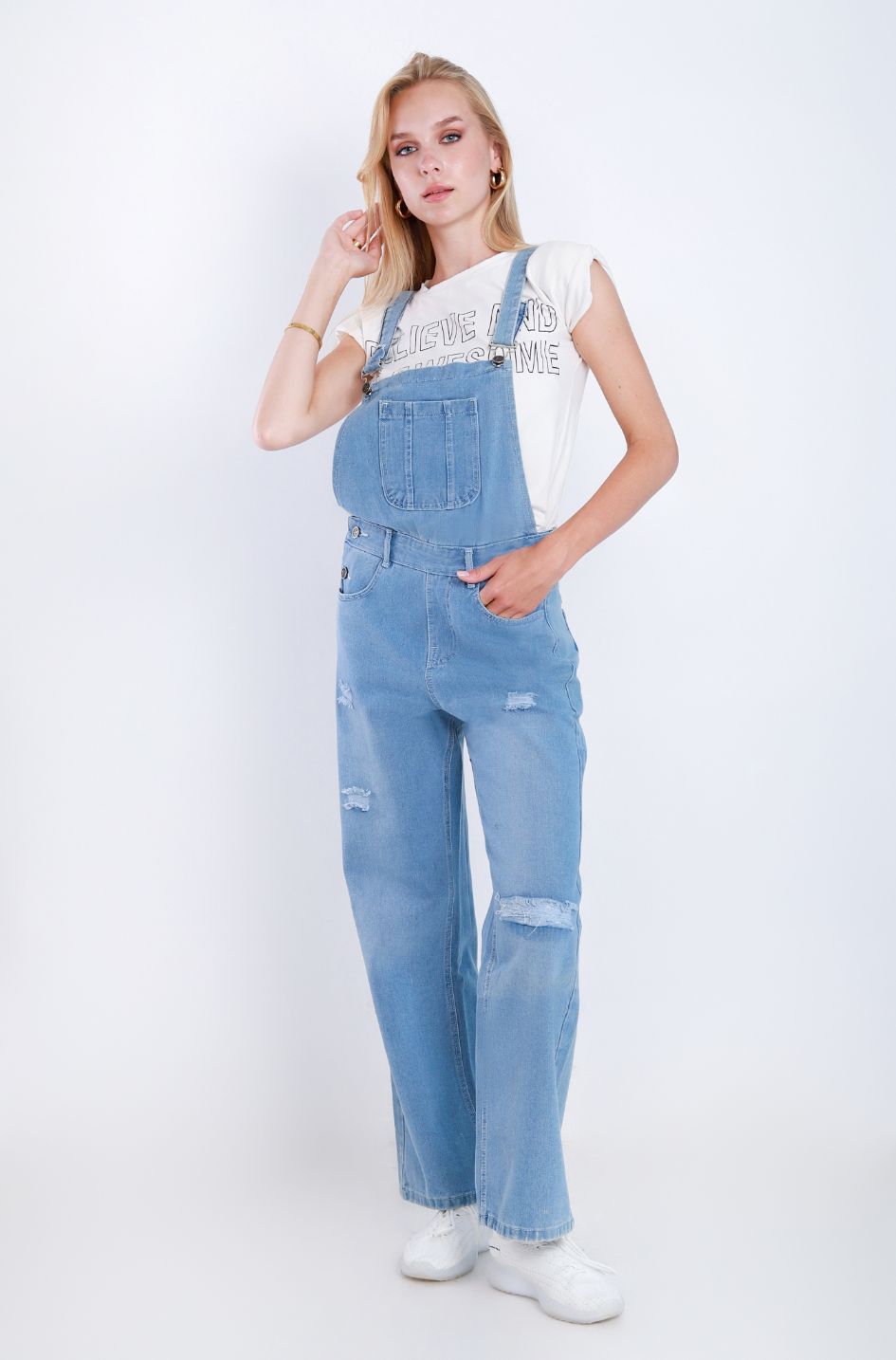 Salopet Straight Leg Ripped Light Blue OS140C