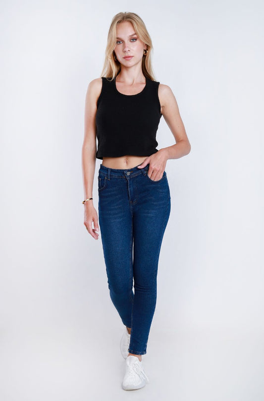 High Waist Skinny Dark Blue Jeans Pants OH-300A
