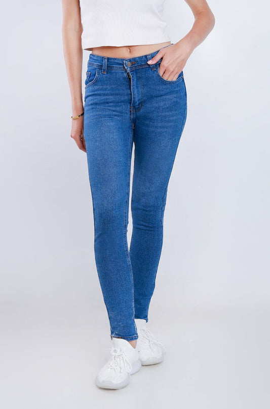 High Waist Skinny Medium Blue Jeans Pants OH-300B