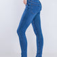High Waist Skinny Medium Blue Jeans Pants OH-300B