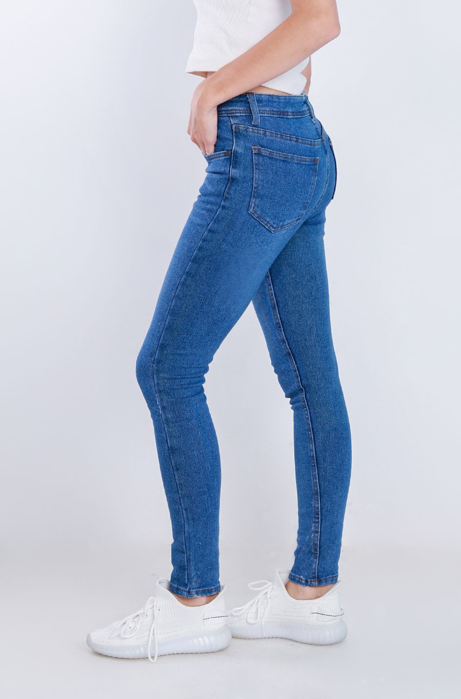 High Waist Skinny Medium Blue Jeans Pants OH-300B
