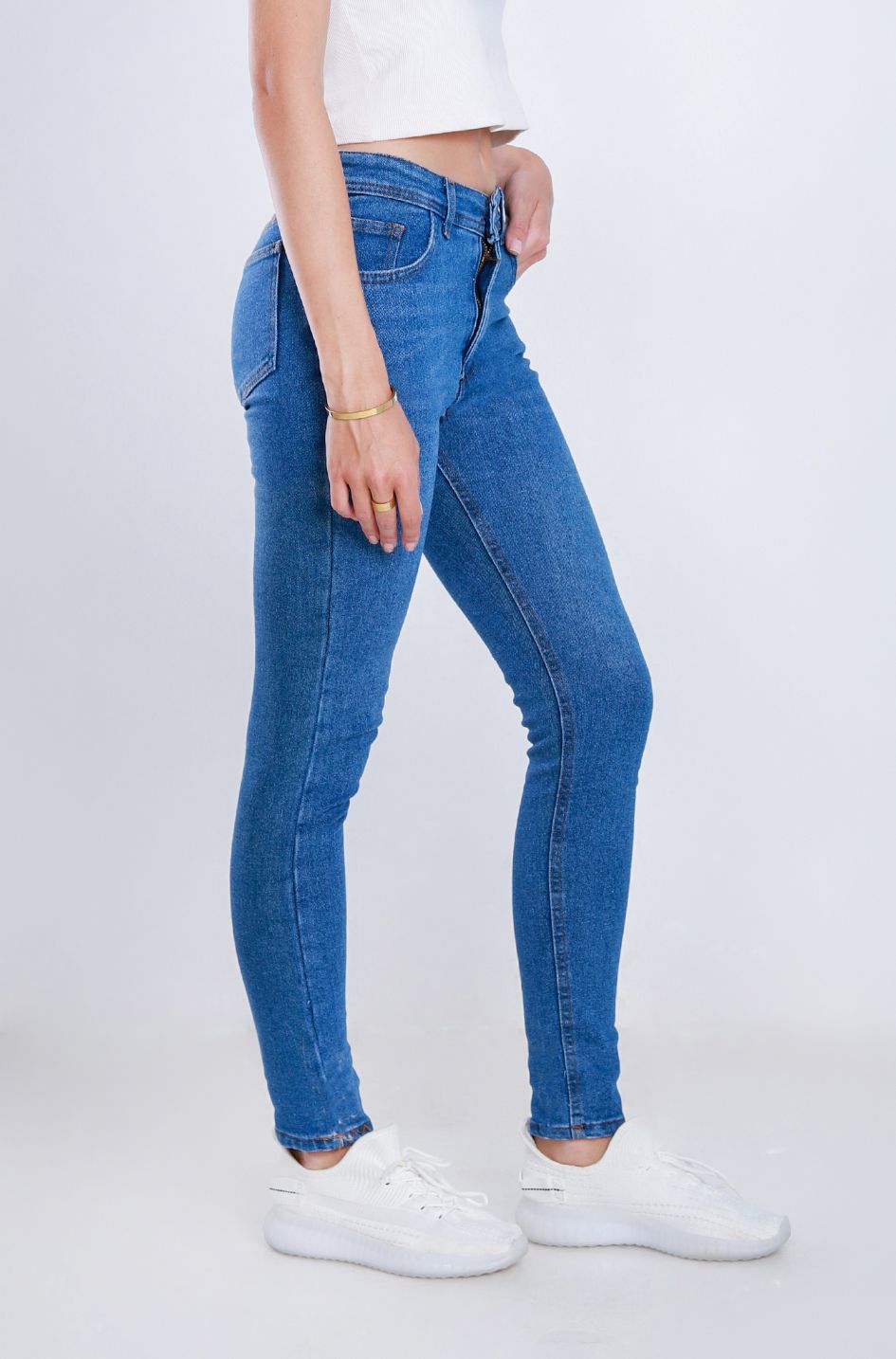 High Waist Skinny Medium Blue Jeans Pants OH-300B