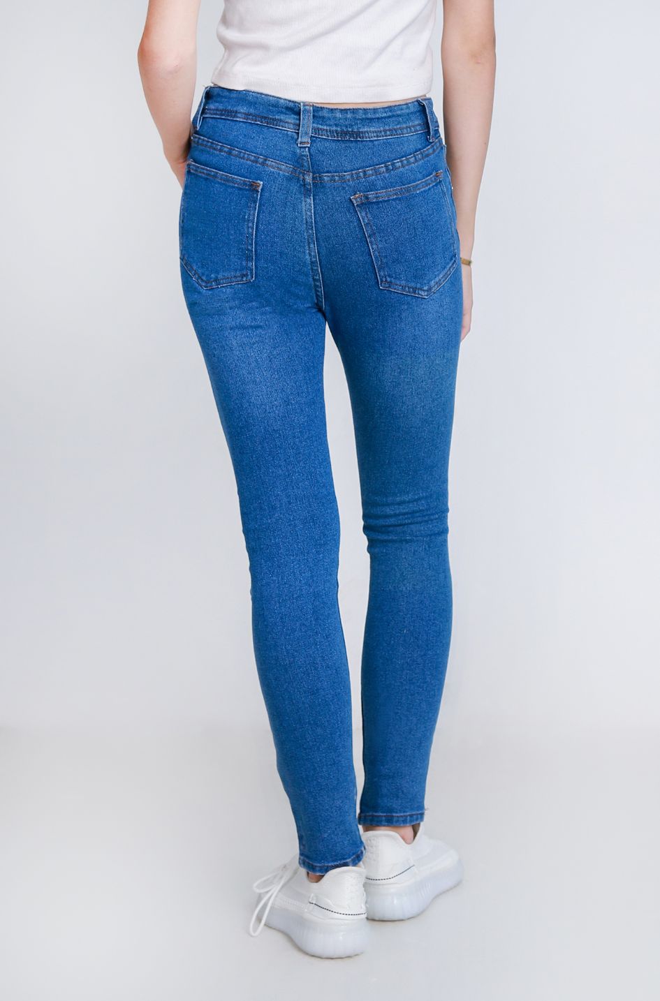 High Waist Skinny Medium Blue Jeans Pants OH-300B