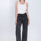 High Waist Straight Dark Gray Jeans Pants OB-350BBL