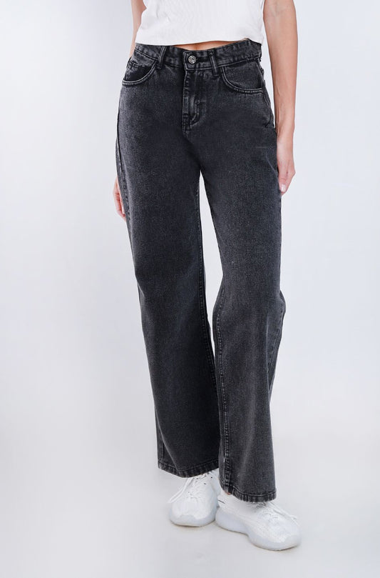 High Waist Straight Dark Gray Jeans Pants OB-350BBL