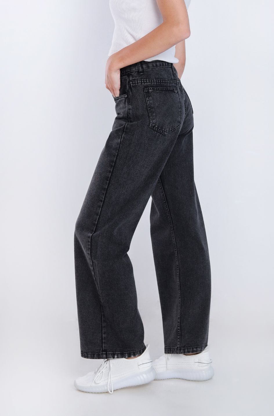 High Waist Straight Dark Gray Jeans Pants OB-350BBL