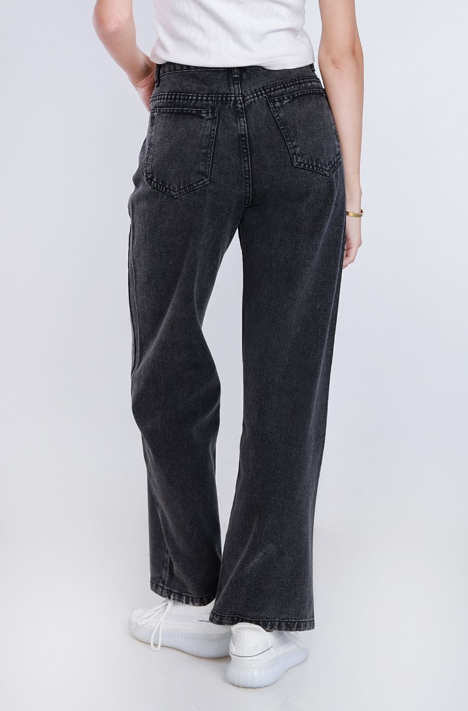 High Waist Straight Dark Gray Jeans Pants OB-350BBL