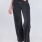 High Waist Straight Dark Gray Jeans Pants OB-350BBL