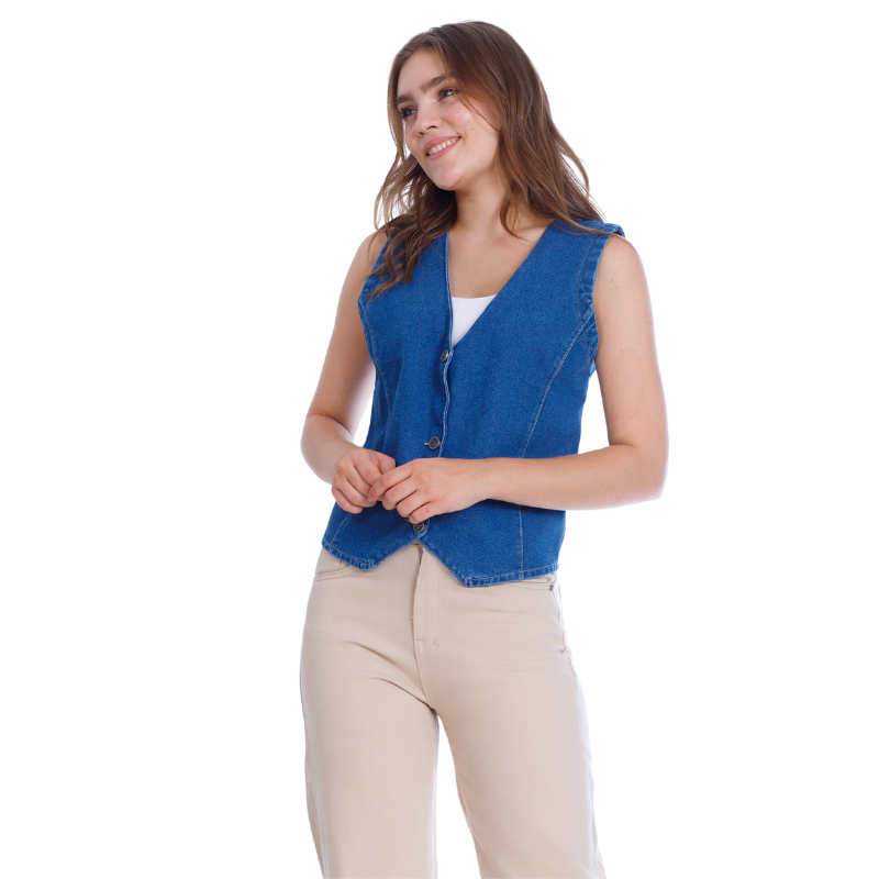 Jeans Vest Dark Blue With Buttons OJ-513A