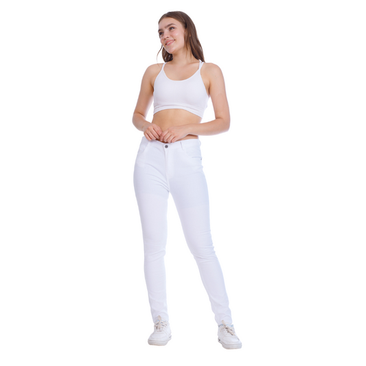 High Waist Skinny White Gabardine Pants OH-357WH