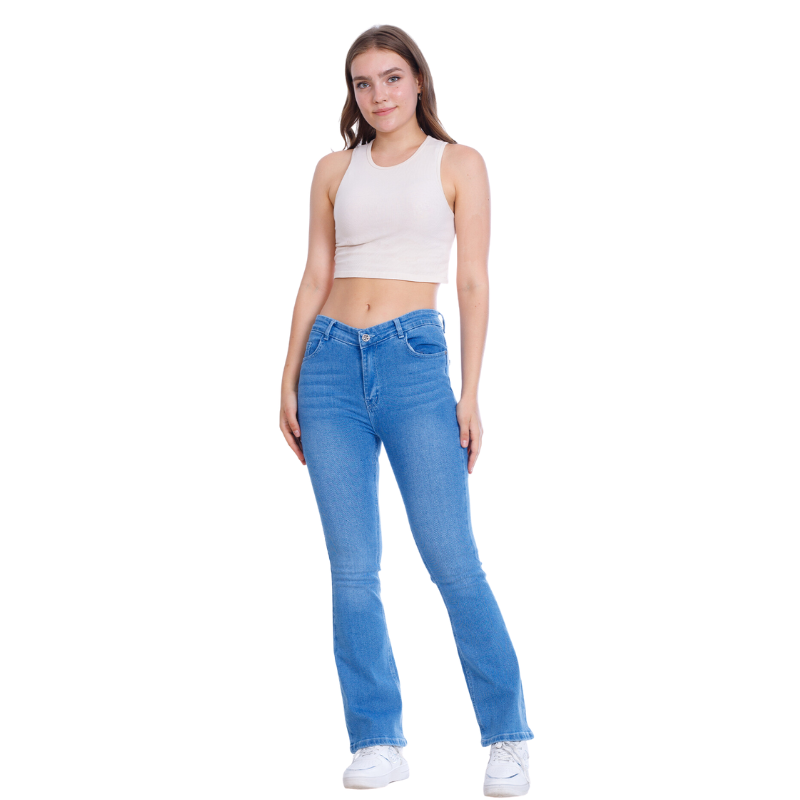 High Waist Charleston Medium Blue Jeans Pants OH-362B