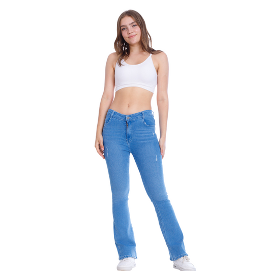 High Waist Charleston Scribbled Medium Blue Jeans Pants OH-416B