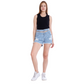 Black Ripped Light Blue Jeans Shorts Beads With Double Waistband