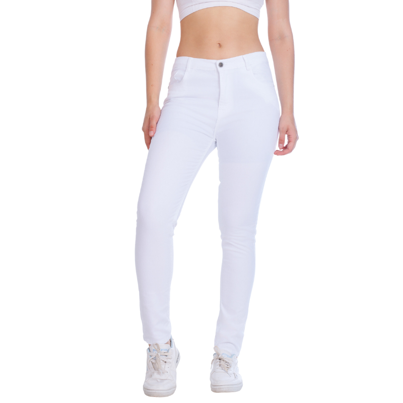 High Waist Skinny White Gabardine Pants OH-357WH