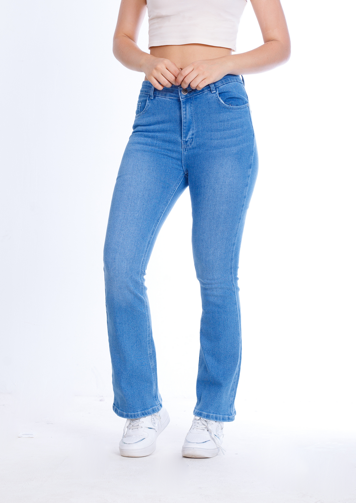 High Waist Charleston Medium Blue Jeans Pants OH-362B