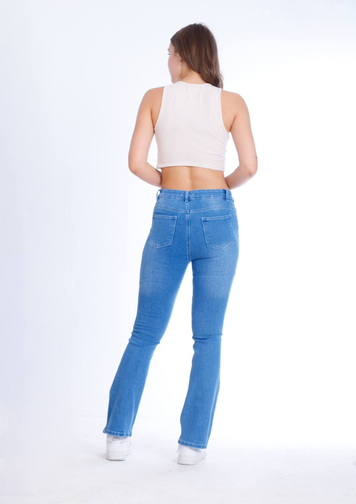 High Waist Charleston Medium Blue Jeans Pants OH-362B