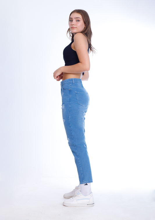 MomFit Boyfriend Cutting Medium Blue JeansPants OB-201B