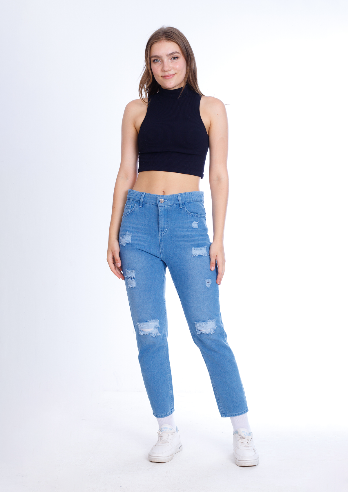 MomFit Boyfriend Cutting Medium Blue JeansPants OB-201B
