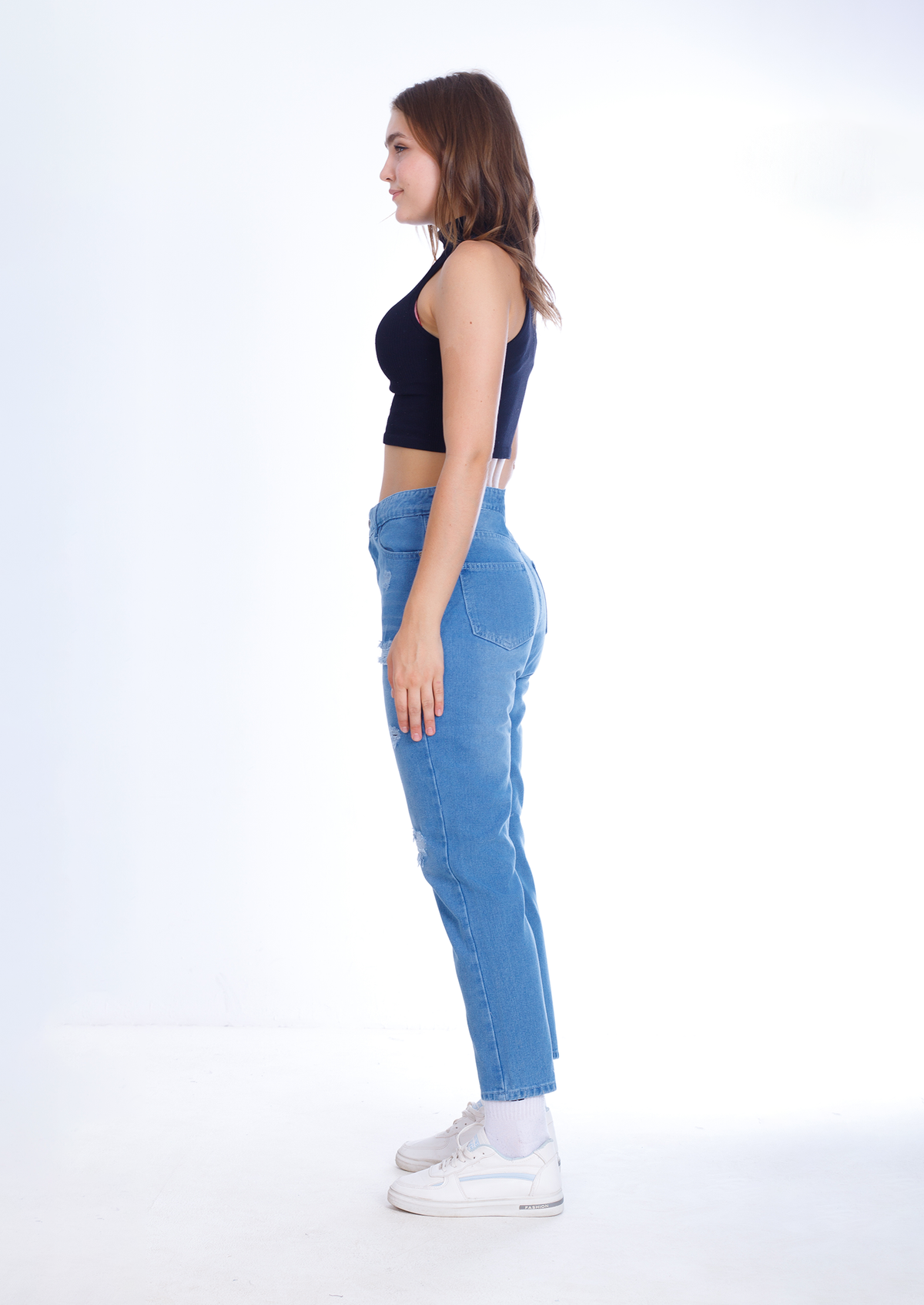 MomFit Boyfriend Cutting Medium Blue JeansPants OB-201B