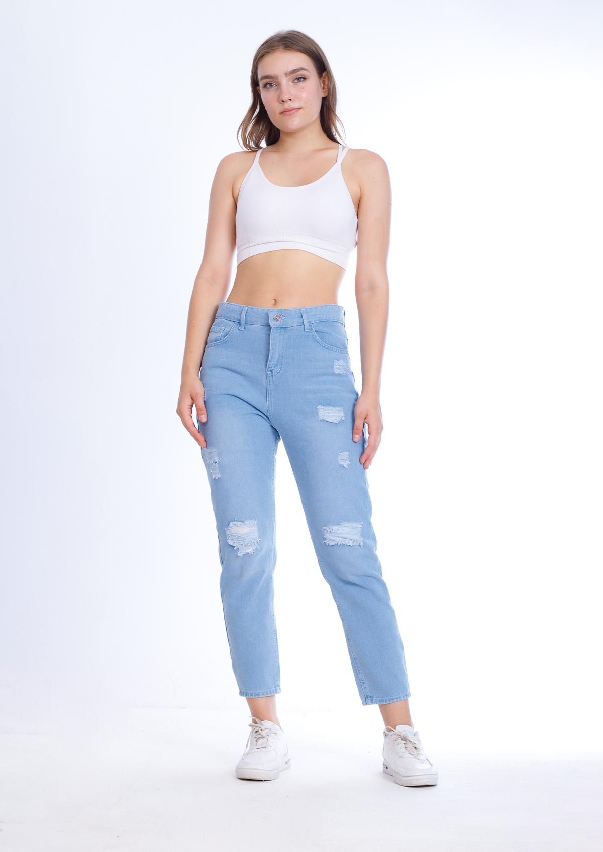 MomFit Boyfriend Cutting Light Blue Jeans Pants OB-201C