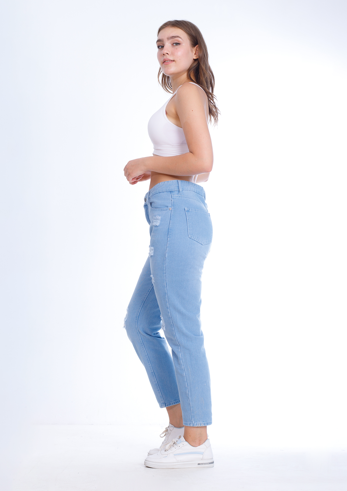 MomFit Boyfriend Cutting Light Blue Jeans Pants OB-201C