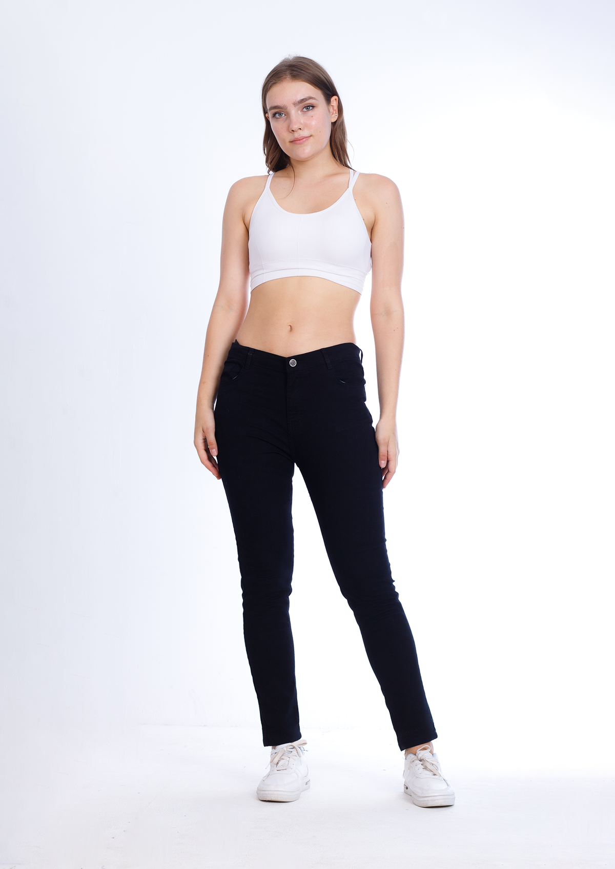 High Waist Skinny Black Gabardine Pants OH-357BL