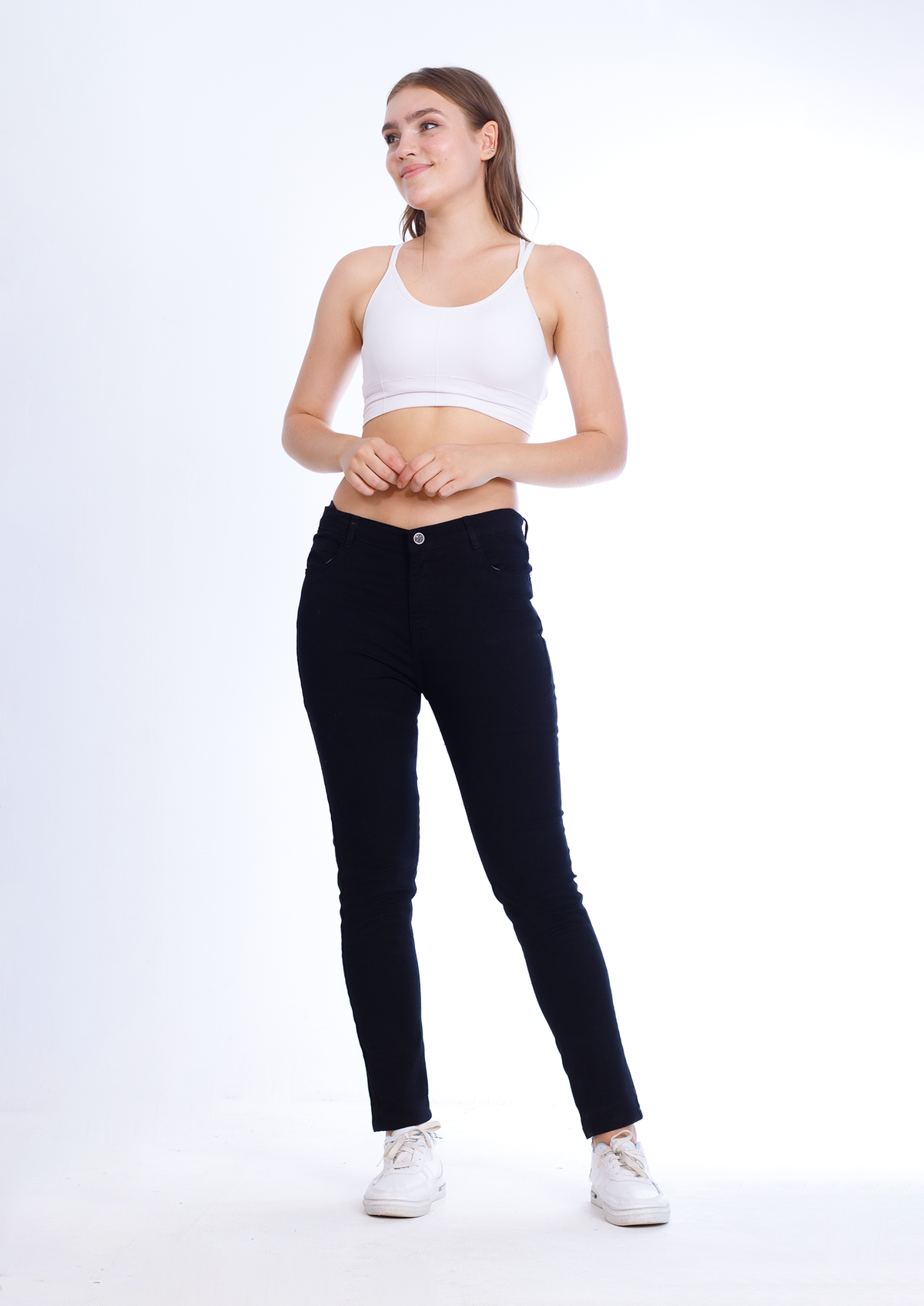 High Waist Skinny Black Gabardine Pants OH-357BL