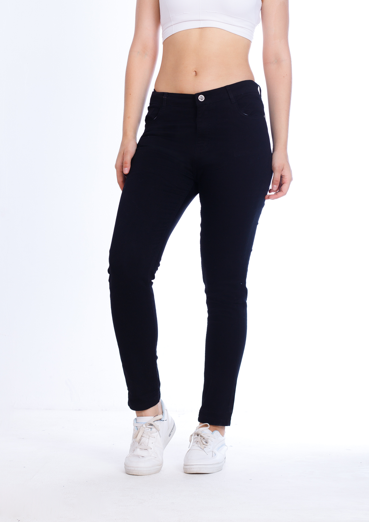 High Waist Skinny Black Gabardine Pants OH-357BL