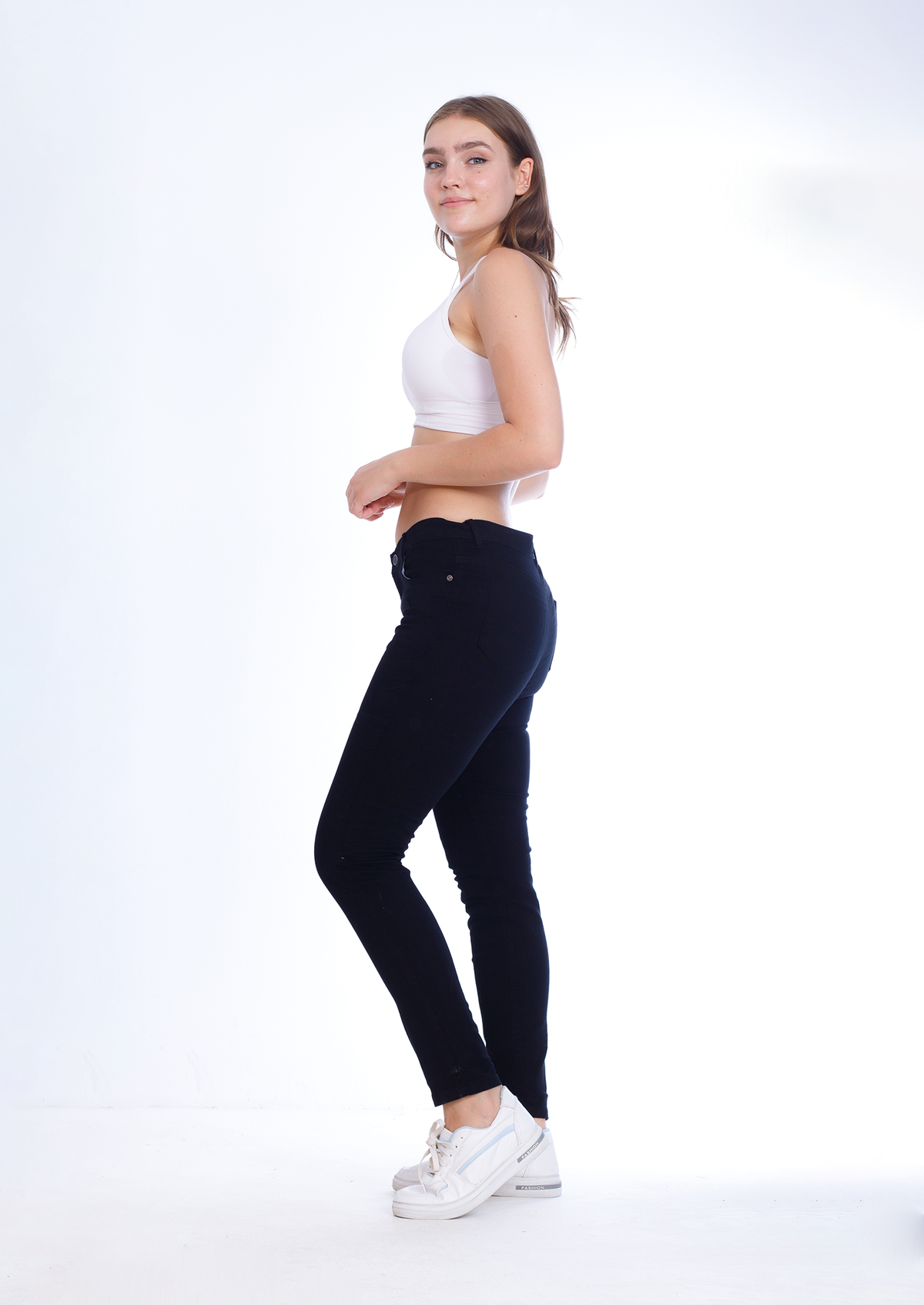 High Waist Skinny Black Gabardine Pants OH-357BL
