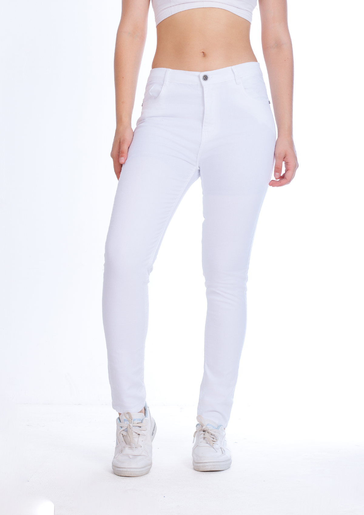 High Waist Skinny White Gabardine Pants OH-357WH
