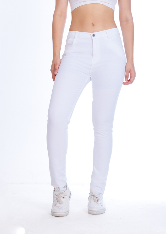 High Waist Skinny White Gabardine Pants OH-357WH