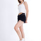 Double Waistband Black Jeans Shorts With Strings